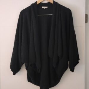 Minnie Rose black cashmere open Asymmetrical wrap cardigan oversized
